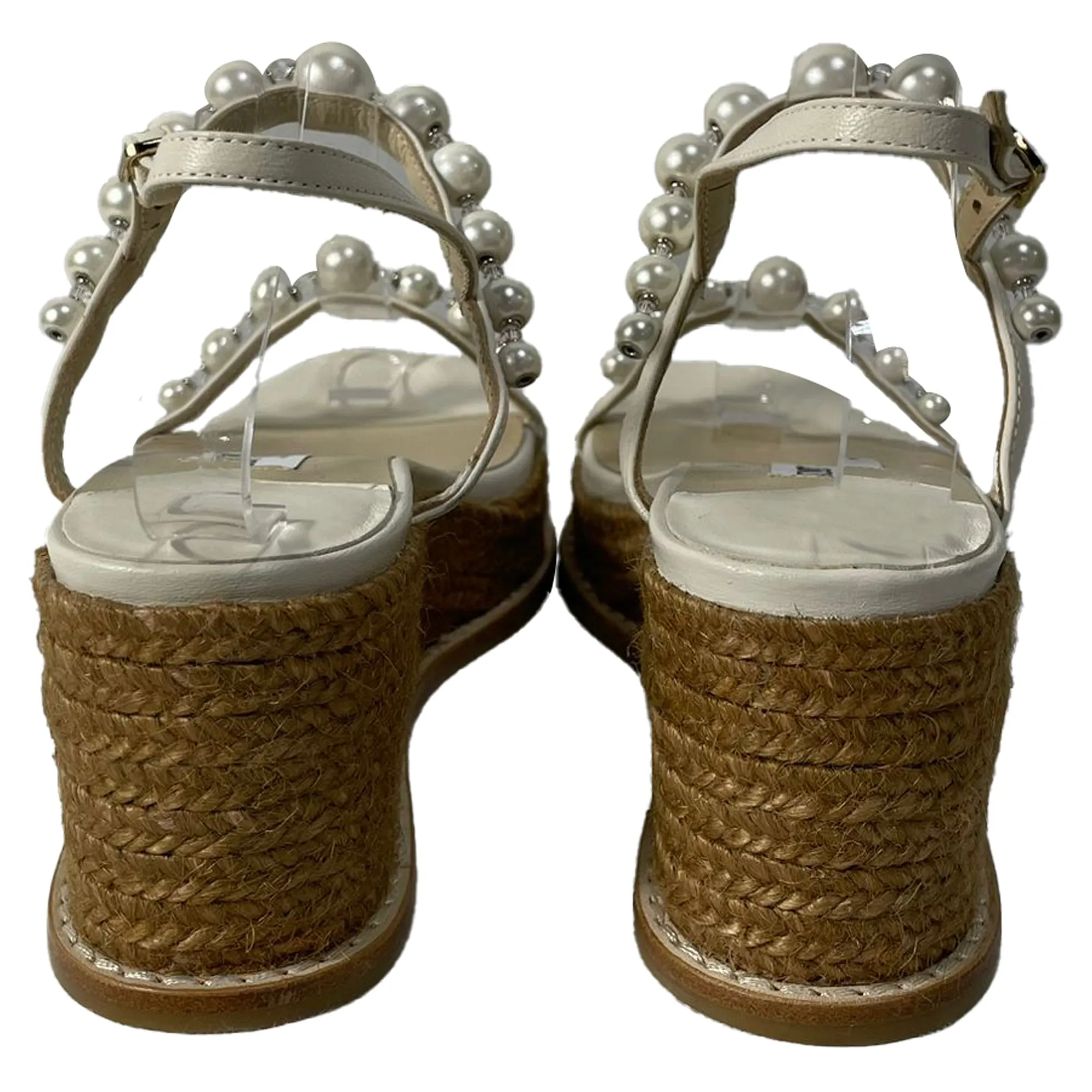 Jimmy Choo Latte Wedge Sandals with Pearls in White Nappa Leather