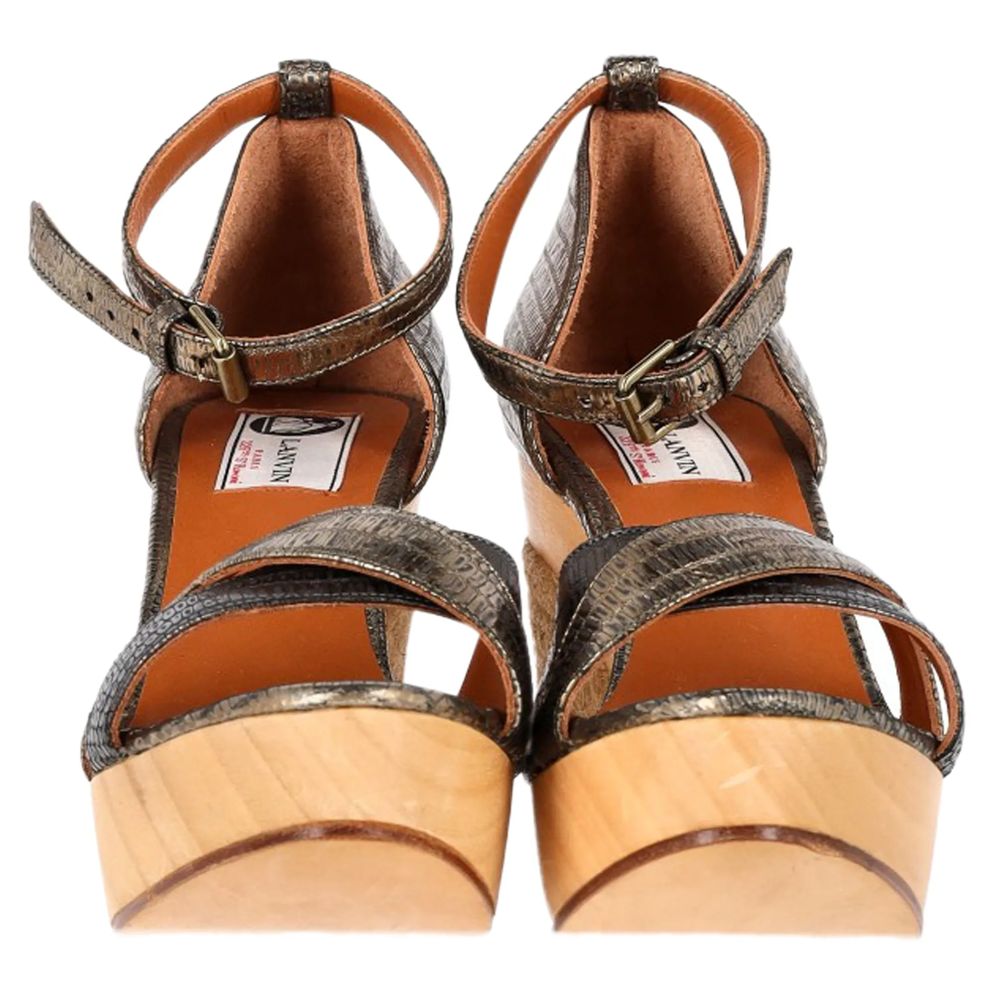 Lanvin Snake-Embossed Espadrille Slingback Wedge Sandals in Silver Leather