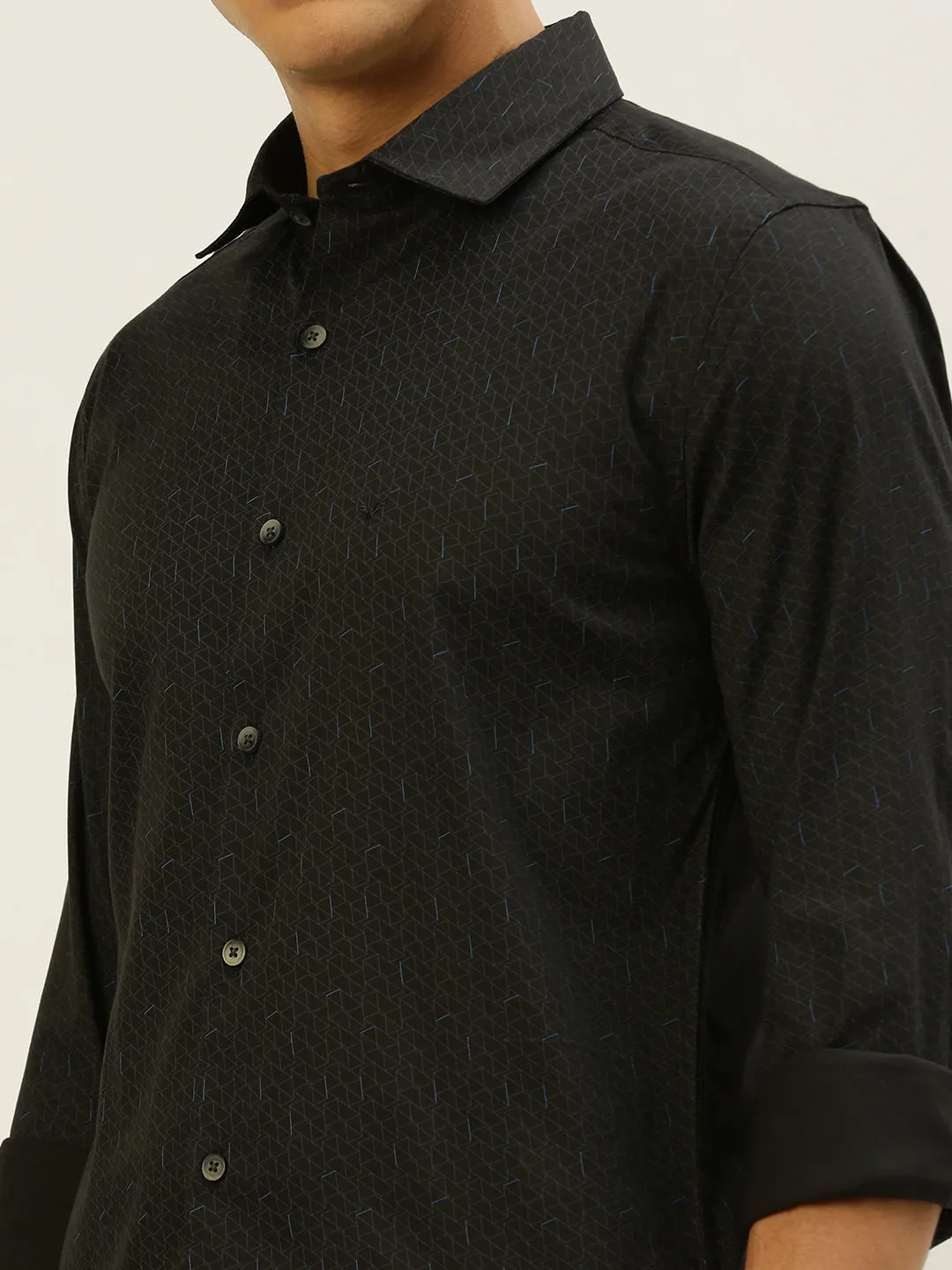 Men Black Comfort Geometric Printed Cotton Casual Shirt