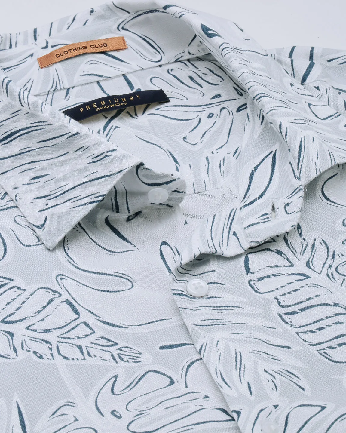Men Grey Standard Floral Printed Cotton Casual Shirt