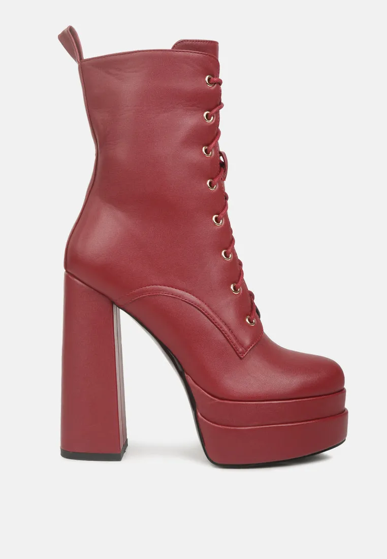 meows faux leather high heel platform ankle boots