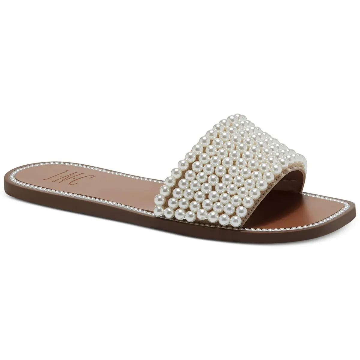 Pelle Womens Embellished Faux Leather Slide Sandals
