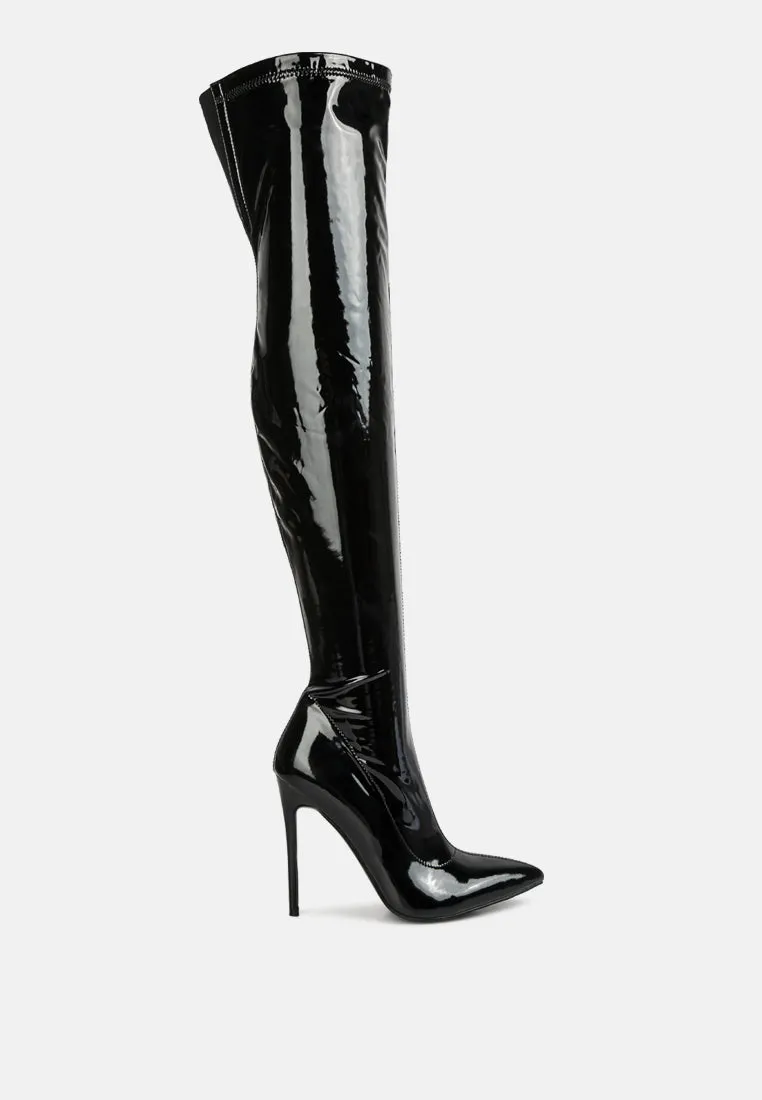riggle long patent pu high heel boots