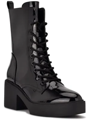 Womens Faux Leather Embossed Combat & Lace-up Boots